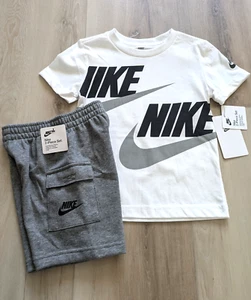 NWT Nike Toddler Boys T-Shirt & Cargo Shorts Set Size 4T White/Grey & Black - Picture 1 of 5