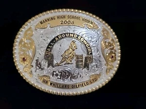2003 Manning HS Rodeo All Around Cowgirl MONTANA SILBERSCHMIEDE Gürtelschnalle - Bild 1 von 6