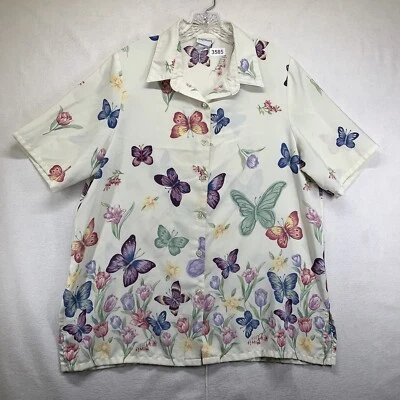Vintage Butterfly All Over Print Women's Button Up Shirt Polyester BonWorth XL - Image 1 of 4