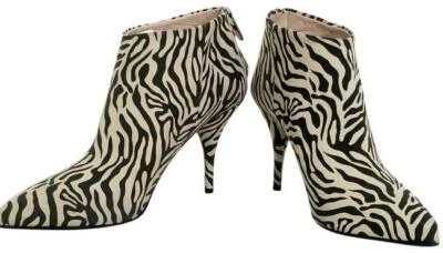 🌞REBECCA TAYLOR ИТАЛИИ КОЖИ БОТИЛЬОНЫ ЗЕБРА ПОЛОСКИ БЕЖЕВЫЙ ЧЕРНЫЙ РАЗМЕР 37🌺НОВЫЙ! - Изображение 1 из 4