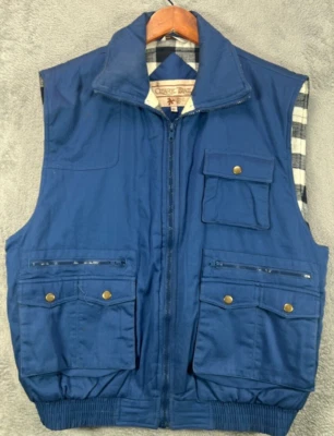 Vintage OZARK TRAIL Mens XL Utility Cargo Vest Flannel Blanket Padded Lined Blue - Image 1 of 4