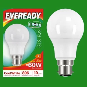 6x 8.8W (=60W) LED GLS Cool Light Bayonet Cap BC B22 Light Bulb Lamp, 4000K - Picture 1 of 2