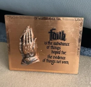 Pure Copper Faith Praying Hands Plaque By Copper Boutique Religious 5"L x 4” H - Picture 1 of 7