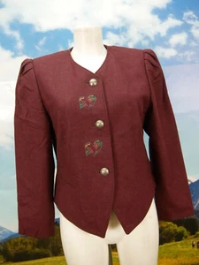 Neuwertig tailliert Loden Blazer dkl.rot dezente Stickerei Trachtenjacke Gr.38 - Bild 1 von 1