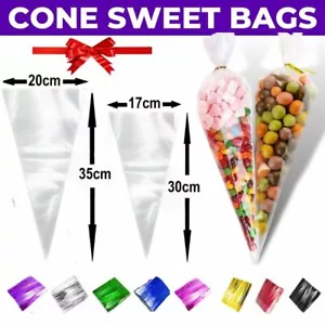 Cellophane Cone Sweet Bags Clear Plastic Cello Small Large Party Gift Twist Ties - Picture 1 of 20