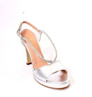 Vernissage 23860 Silver Leather Heel Slingback Platform Sandal Shoes 37 / US 7