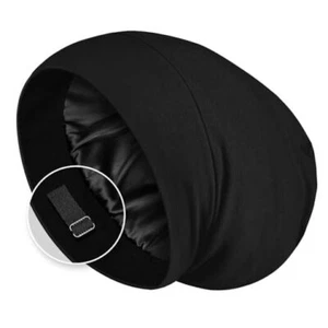 Satin Lined Hair Bonnet for Sleeping, Sleep Cap for Women and Men Medium Black - Picture 1 of 7