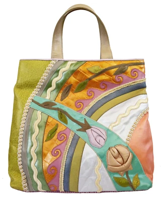 ACCENTS by SHARIF Handcrafted Handbag Floral Patchwork Colorful Exotic Leathers - Image 1 of 4