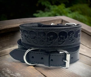 Western Leather Dog Collar Custom Heavy Duty Hand Tooled Adjustable Pad Big Dogs - Picture 1 of 16