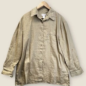 Allison Taylor Womens Linen Shirt Tan CottageCore Tab Sleeve Sz XL Boho Hippie - Picture 1 of 23