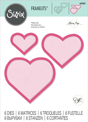 Sizzix Framelits Heart Frames 6pk #665661 Retail $19.99 use with Shaker Panes! - Image 1 of 4