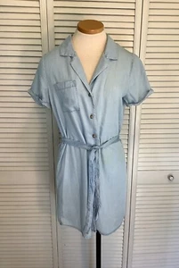 Everly Shirt Dress Womens Size Medium Blue Belted Button Front Short Lyocell - Picture 1 of 8