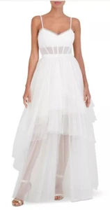 BCBGMAXAZRIA Tulle Corset Evening Gown - White (Gardenia) Sz 12 - Picture 1 of 6