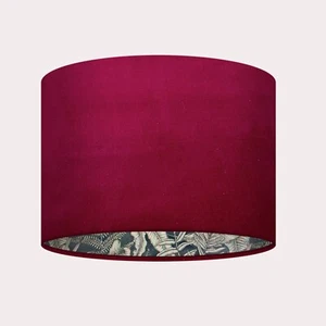 Burgundy Velvet Chambray Botanical Leaves Drum Lampshade - Picture 1 of 5
