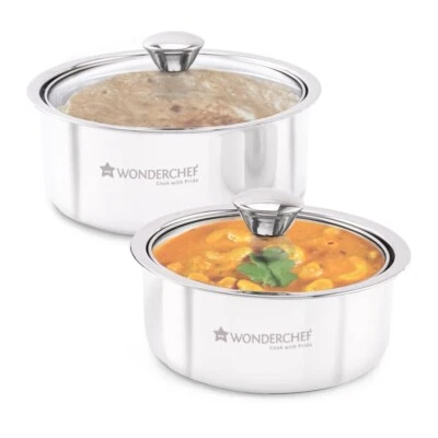 Servire Casseruola Set - 2 PC con Coperchi 16 CM & 14 Ogni per Riso,Zuppa,Curry - Immagine 1 di 4