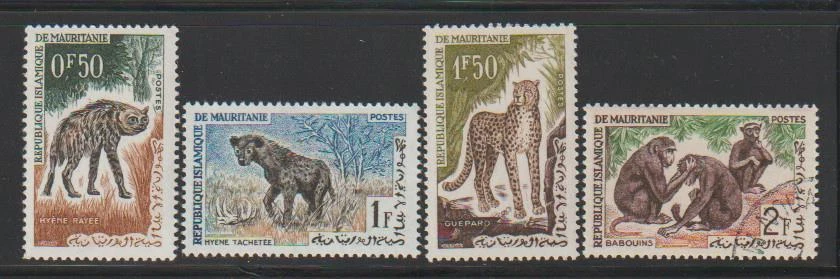 ANIMAL KINGDOM STAMPS MAURITANIA 1963 ANIMALS HYENAS MONKEYS 3MNH/1CTO - AK23-09 - Image 1 of 1