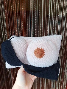Big breasts in a bra pillow, crochet big tits toy bust, breast funny souvenir - Picture 1 of 31