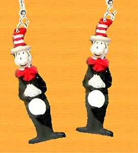 Funky Dr Seuss CAT-in-the-HAT EARRINGS Reading Charm Teacher Costume Jewelry-BDY - Picture 1 of 1
