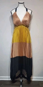 ULLA JOHNSON Gisella Dress In Marigold Size 0 Colorblock Pleated Tie Back $745 - Picture 1 of 12