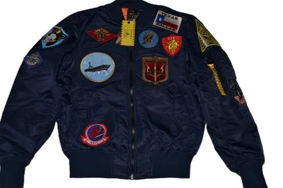 AUTHENTIC MEN’S TOP GUN "OFFICIAL PATCHES" MA-1 NYLON BOMBER NAVY BLUE  NWT - Image 1 of 4