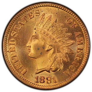 1881 1C Indian Head Cent Penny Bronze PCGS MS 64 RB Gold Shield - Great Luster - Picture 1 of 4