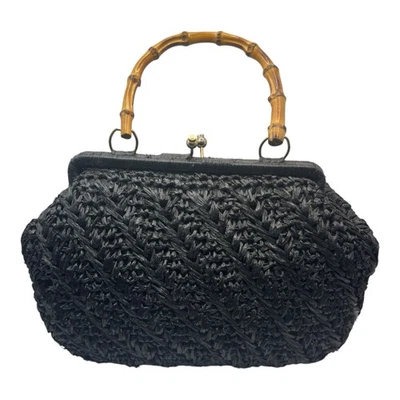 Vintage Black Woven Handbag Purse w/ Bamboo Handle Made in Japan 12x7x5 - Image 1 of 4