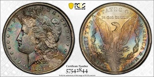 PCGS MS61 1887 P Morgan Silver Dollar Monster Dual Side Toned Toner True View - Picture 1 of 3
