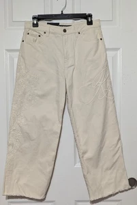Lauren Ralph Lauren Pants Womens 4P Cream High-Rise Relaxed Crop Embroidered RL - Picture 1 of 9