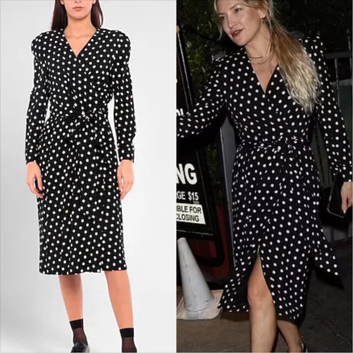 Abito nero a pois midi avvolgente Celine nuovo con etichette TG EUR 36 US 4 S