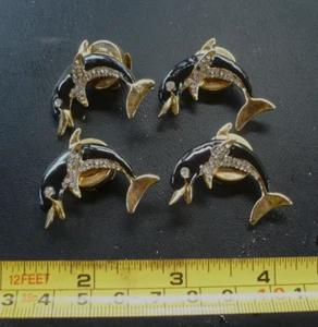 Set of 4 Button Covers DOLPHIN = BLACK & GOLD with studs - Picture 1 of 5