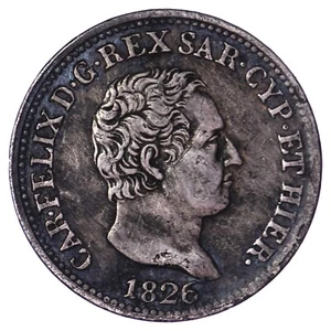 Italie 50 Centesimi 1826 Charles-Félix Sardaigne Argent pièce monnaie italienne - Imagen 1 de 2