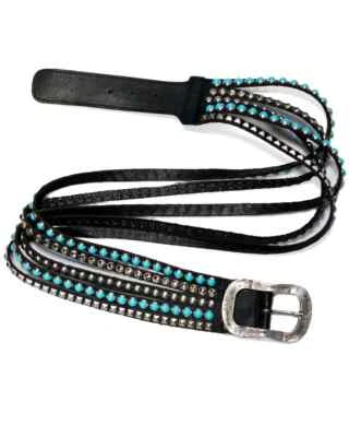 Cinto de couro LEATHEROCK ícone 5 fios quadril 38 cristais de fivela cravejados turquesa - Imagem 1 de 4