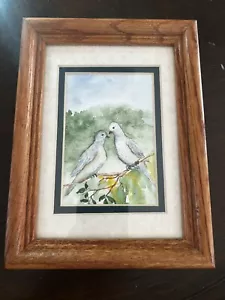 Kleines gerahmtes Original Aquarell Gemälde Tauben 6x8 - Bild 1 von 8