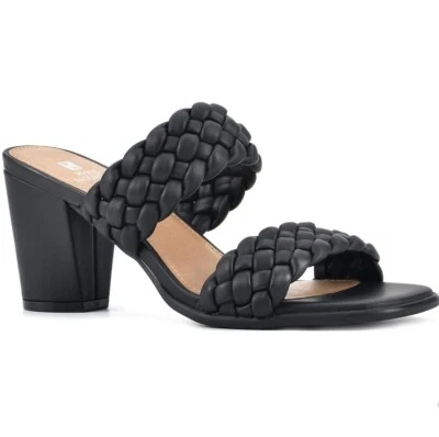 White Mountain Womens 9 M Black Smooth Faux Leather Strappy Heel Sandals NIB FM7 - Image 1 of 4