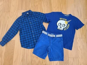 gymboree boys 3pc summer outfit royal blue top shorts size Medium 7-8 - Picture 1 of 6