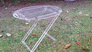 70er Franz. Acrylglas Tablett-Tisch Beistelltisch Messing-Scharniere Plexiglas - Bild 1 von 14