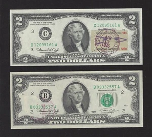 2 $ Serie 1976 FRN’s, 2 Stk. 13. April 1976, Ersttagsausgabe NJ gestempelt, Stempelglanz! - Bild 1 von 4