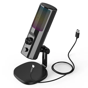 ENC Noise Cancelling Micrphone with RGB LED Light Condenser Podcast MIC USB For - Picture 1 of 8