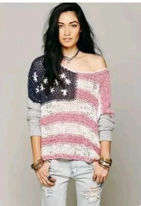 Suéter Top FP Free People Bandera Americana Rojo Blanco Azul Cuatro de Julio Talla XS - Imagen 1 de 7