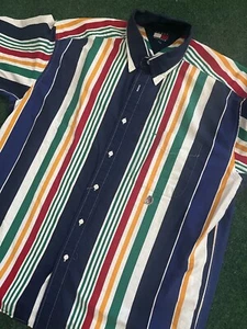 VTG Tommy Hilfiger Button Front Shirt Color Block 90s XL - Picture 1 of 4