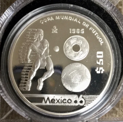 1985 Mexico 86 Football World Championship .925 Silver 50 Pesos Cover
