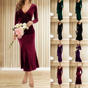 Damen Sexy Samt Partykleid Bodycon Cocktailkleid Festkleid Abendkleid Midikleid - Bild 1 von 21