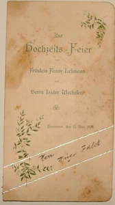 Jewish Judaica 1904 German Germany Hannover LIEHMANN WECHSLER Wedding Invitation - Picture 1 of 2