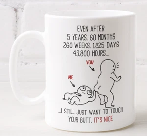 Taza de café de 5 años de boda aniversario toca tu trasero para esposo esposa - Imagen 1 de 7
