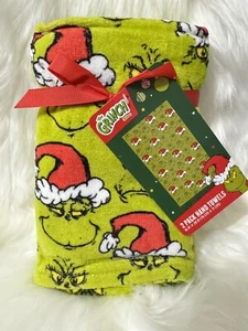 THE GRINCH SET OF 2 CHRISTMAS HAND TOWELS 16" x 28" NEW WITH TAGS - Picture 1 of 3