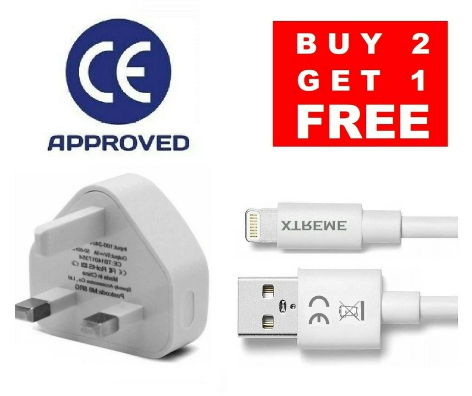 100% Genuine CE charger / plug with long Cable For IPhone 6 7 8 X XR 11 12 13 14 - Image 1 of 1