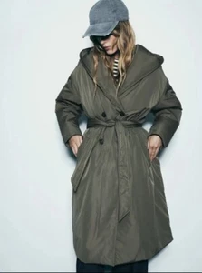 ZARA BNWT KHAKI QUILTED COAT HOOD WATER WIND PROTECTION. 3046/295 SIZE S - Picture 1 of 6