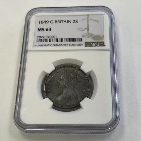 1849 Great Britain Florin 2 Shilling Godless Queen Victoria NGC MS63 Cover