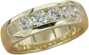Anillo meñique de boda de diamantes creados redondos de 2 quilates para hombre enchapado en oro amarillo de 14 k - Imagen 1 de 4