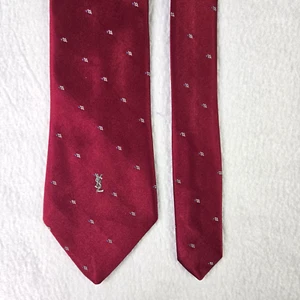 YVES SAINT LAURENT MEN'S TIE BURGUNDYGEOMETRIC WIDTH: 3-1/5" LENGTH: 56" - Picture 1 of 5